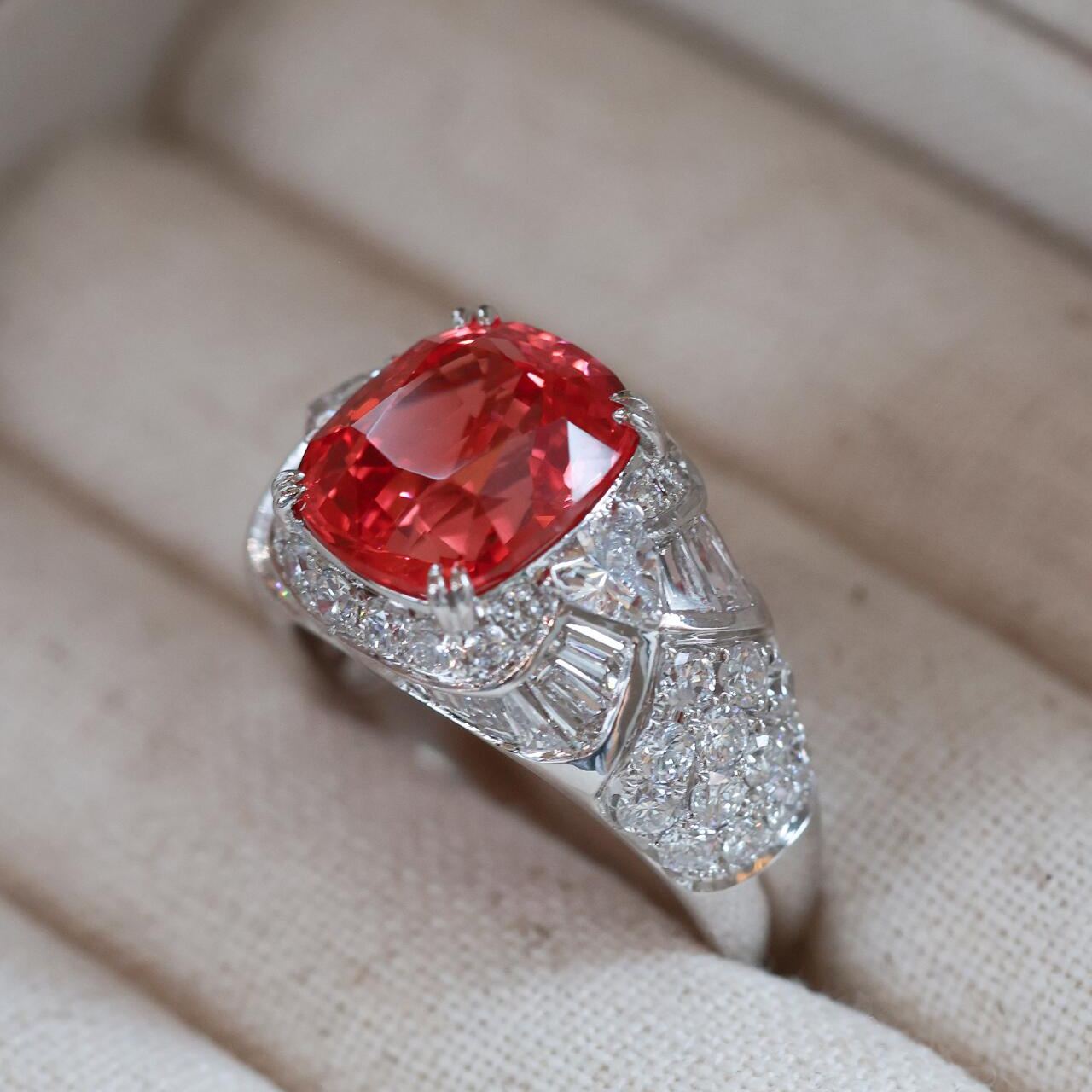 [Copy]Vintage Padparadscha Oval Cut Art Deco Statement Band