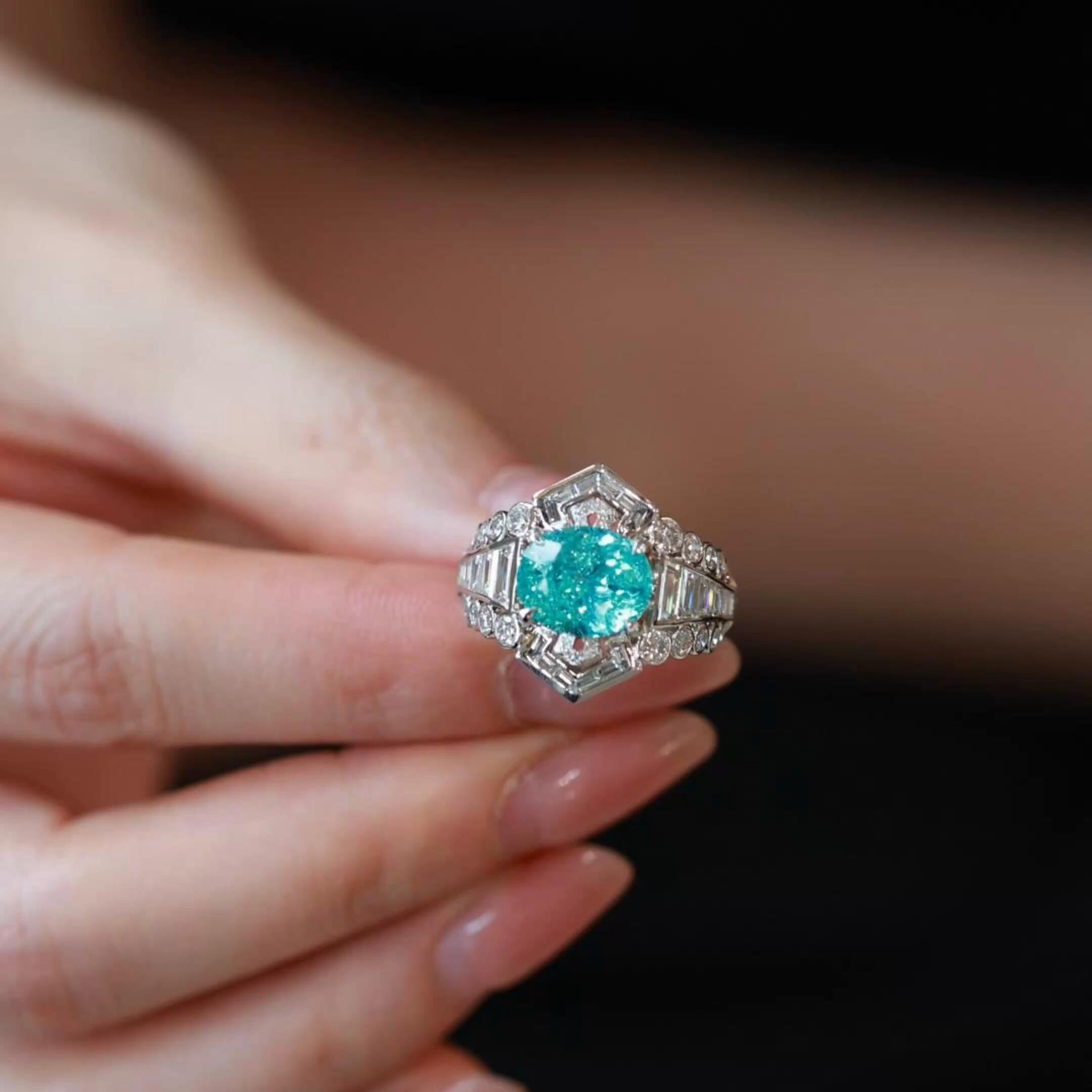 [Copy]Neon Blue Paraiba Oval Cut Double Halo Statement Ring