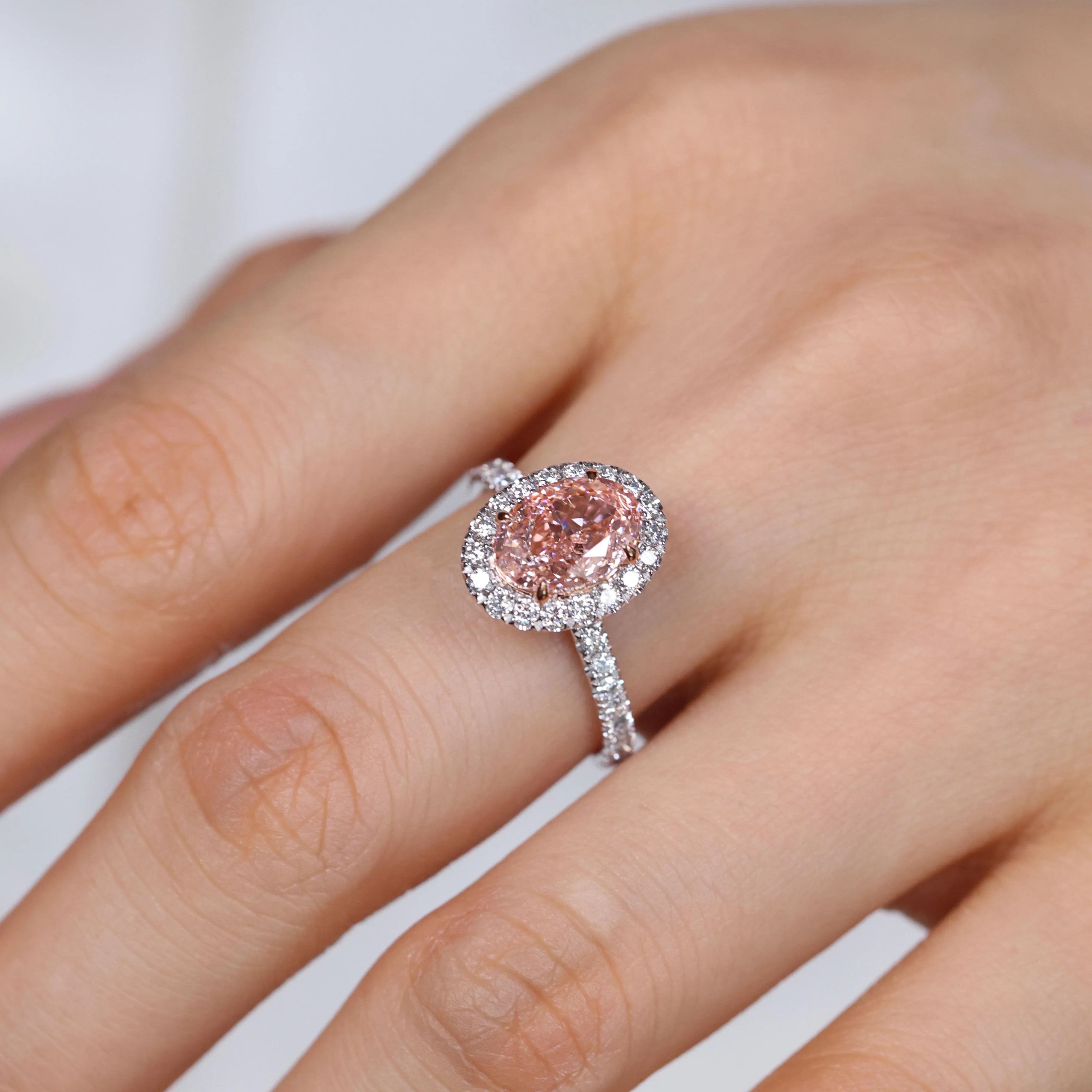 Fancy Light Pink Diamond Oval Double Halo Ring