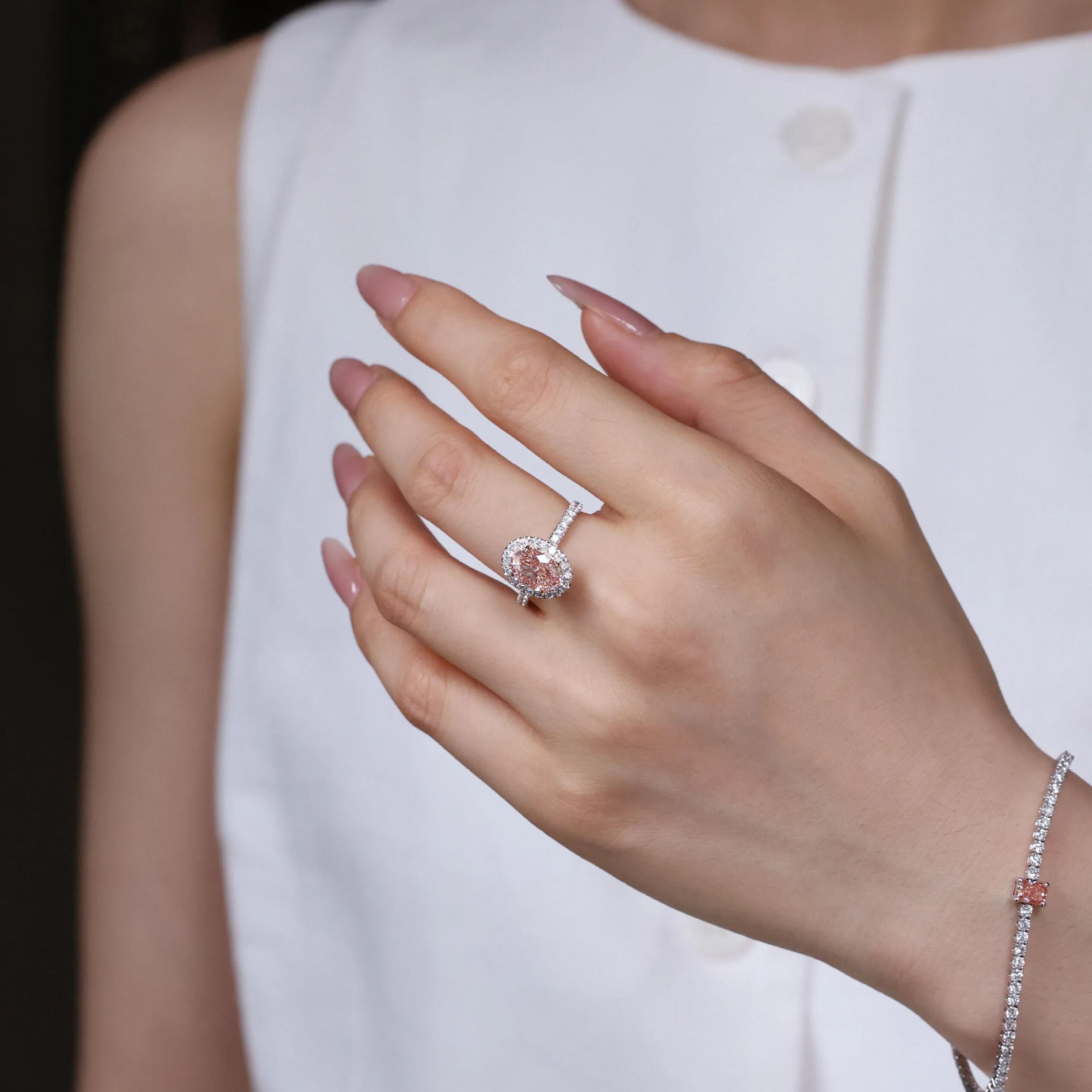 Fancy Light Pink Diamond Oval Double Halo Ring