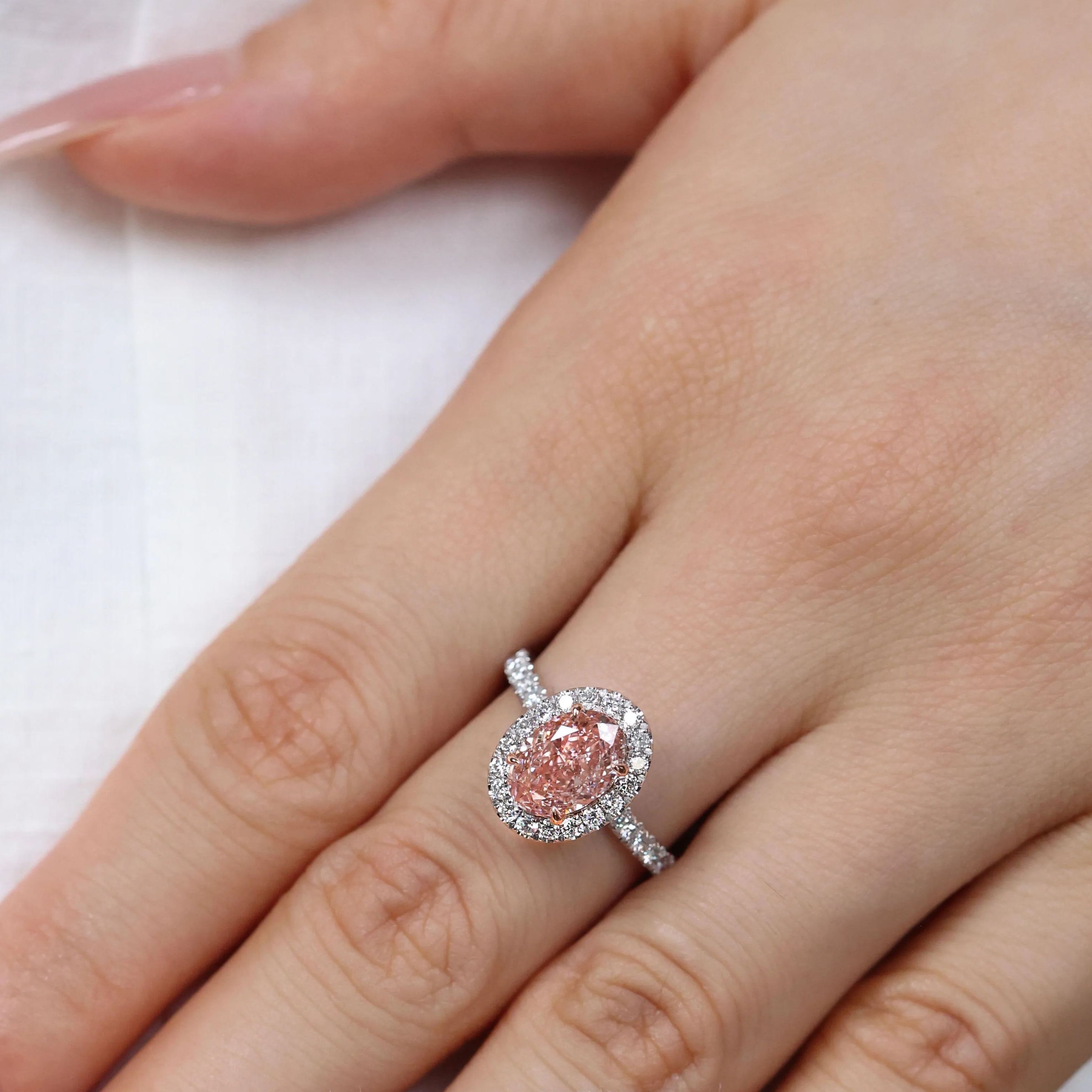 Fancy Light Pink Diamond Oval Double Halo Ring