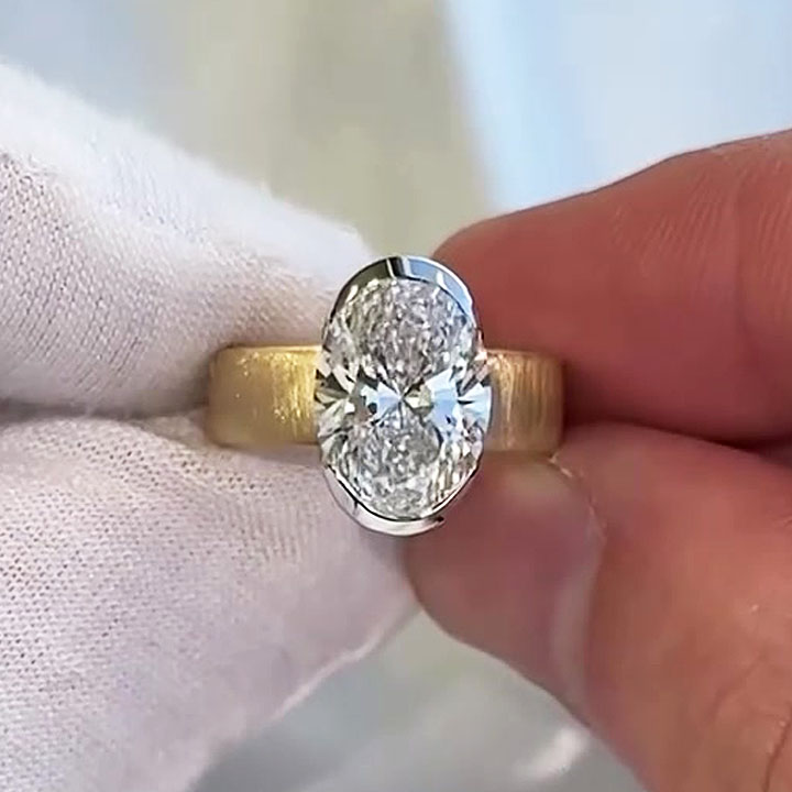 4 ct Half Bezel Setting Oval Cut White Sapphire Engagement Ring