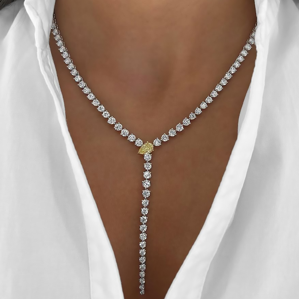 Fashion Round Cut Yellow & White Sapphire Statement Necklace