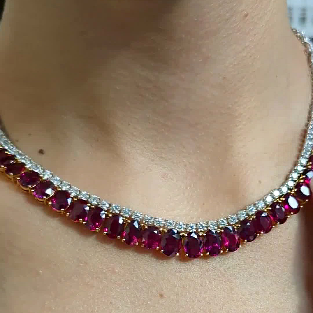 Oval Cut Ruby Sapphire Necklace - Fierylee Made