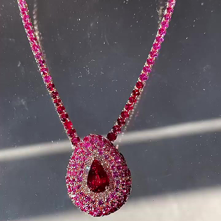 Unqiue Pear Cut Garnet Sapphire Necklace