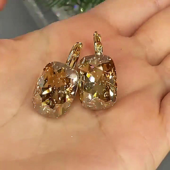 Cushion Cut Champagne Sapphire Dangle Earrings