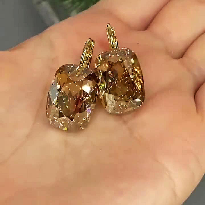 Cushion Cut Champagne Sapphire Dangle Earrings
