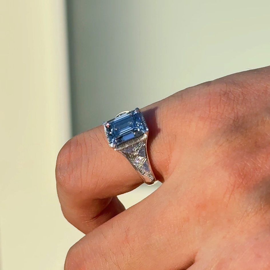 Blue Hour 3.5ct Emerald Azure Veins Ring