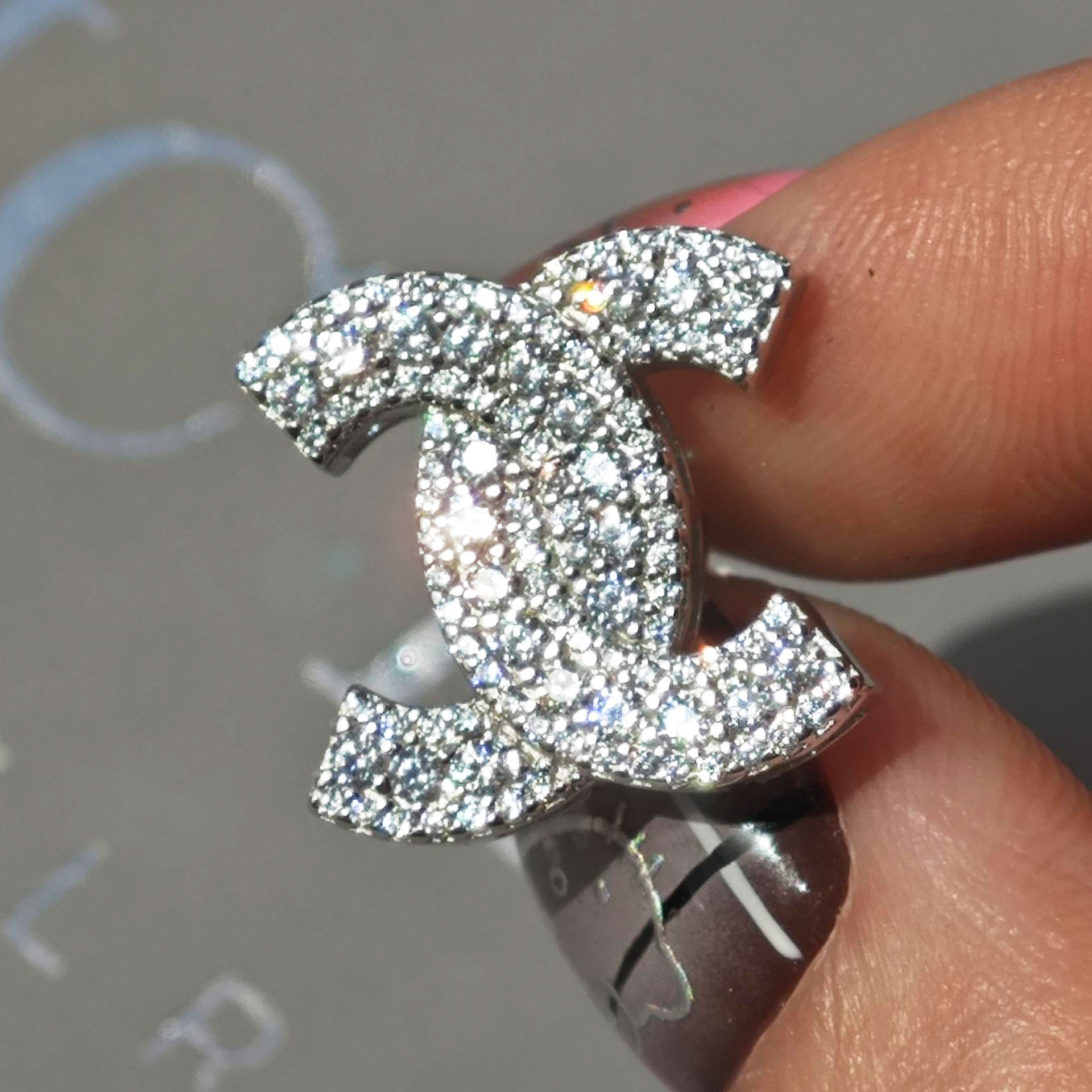 S925 Moissanite Double C Design Micro Pave Stud Earrings - Fierylee Made