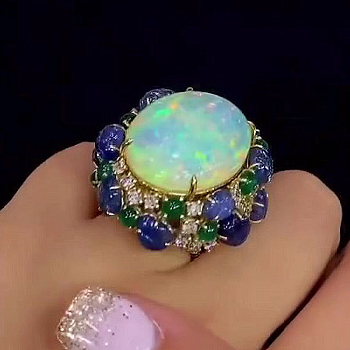 15ct Halo Oval Cut Opal Cocktail Ring