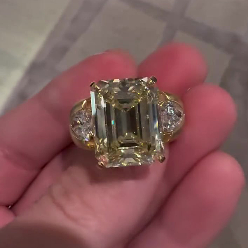 6ct Three-Stone Emerald Cut Yellow Sapphire Men's Ring