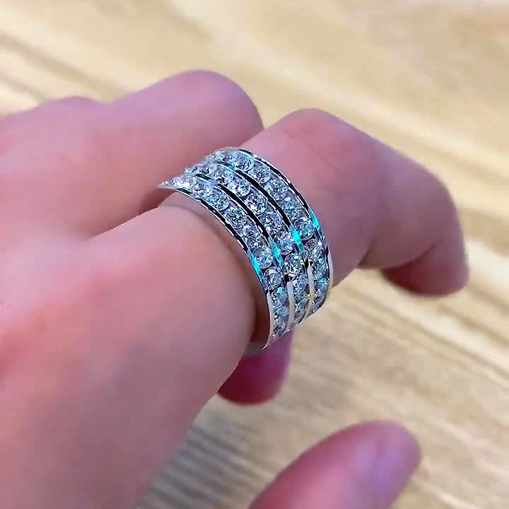 6.45ct Triple-row White Sapphire Men's Eternity Ring