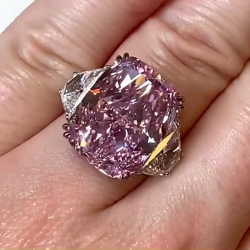 5ct Kunzite & Moissanite Three-Stone Engagement Ring - Fierylee Made