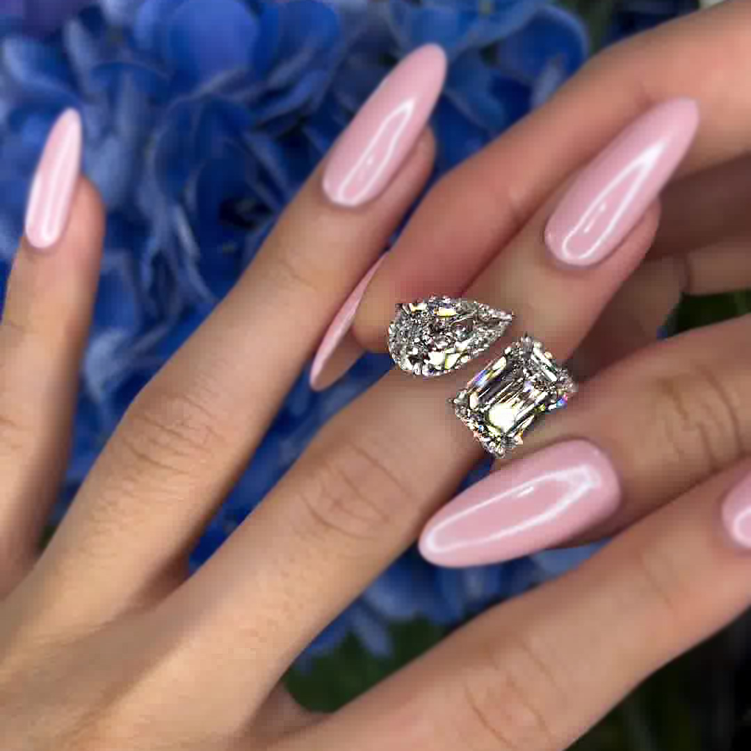 5.2ct Pear&Emerald Cut White Sapphire Toi et Moi Ring - Fierylee Made