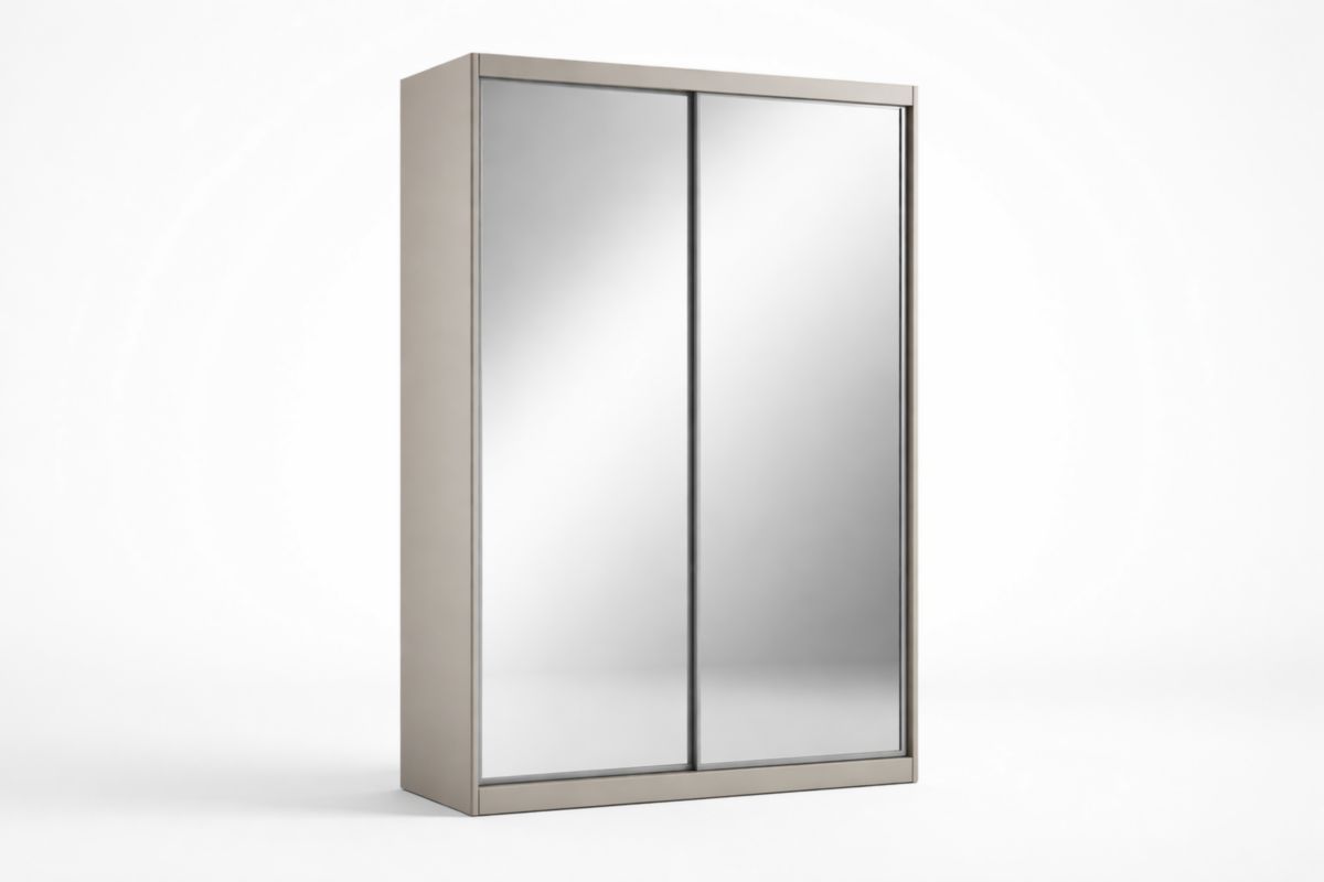 Spiegel-Kleiderschrank mit Schiebetüren aus Glas und MDF-Holzwerkstoff, Silber 200x100x60cm(H × B × T)