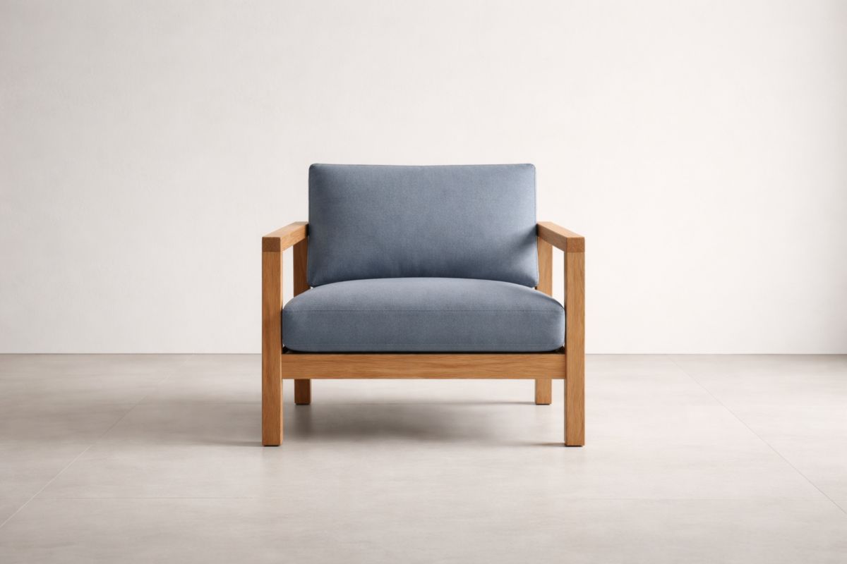 Holzrahmen-Sessel mit Blauer Polyesterpolsterung 70x80x75cm