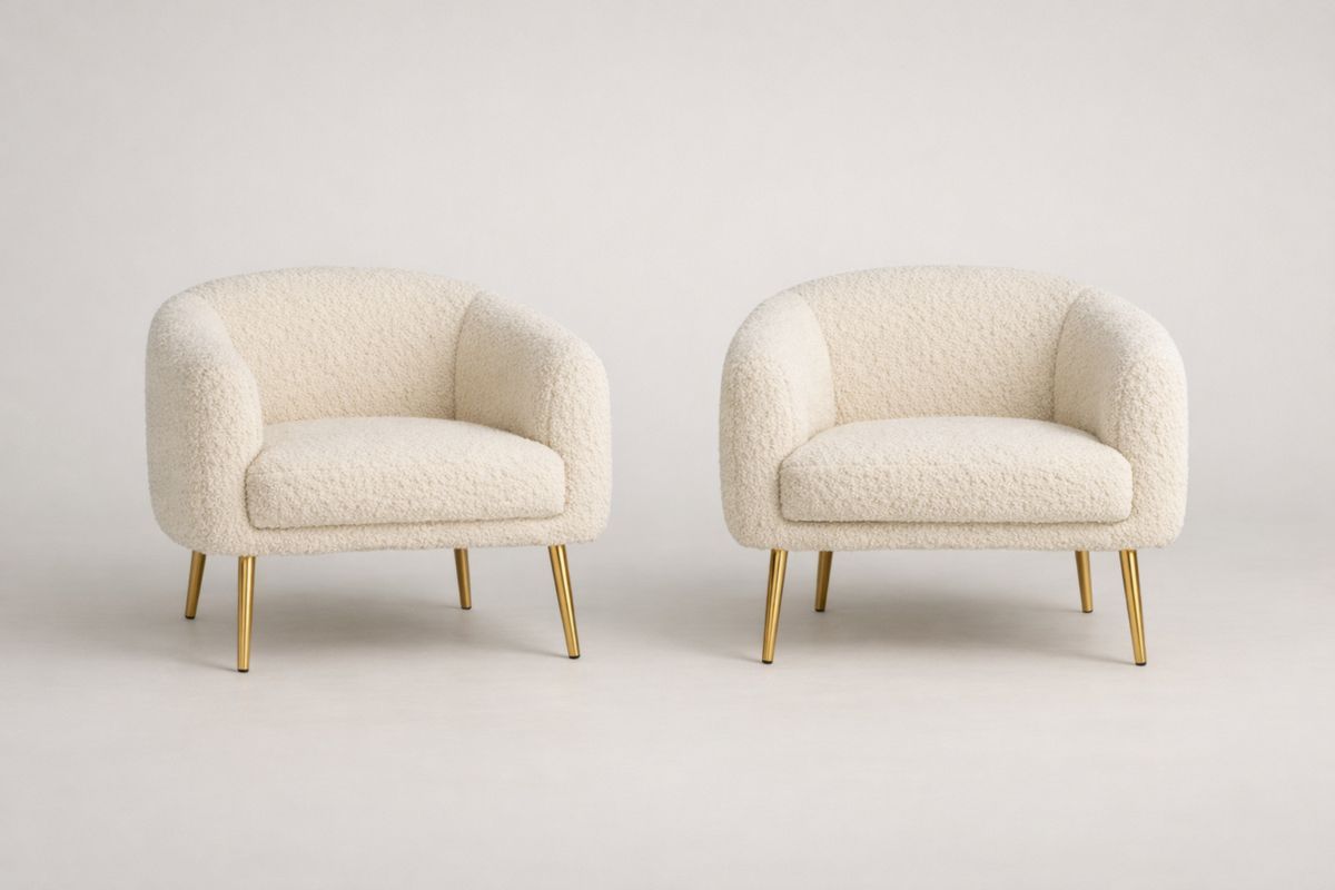 2-teiliges Loungesessel-Set Bouclé-Stoff Cremeweiß Metallbeine