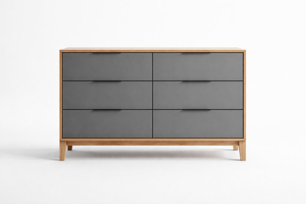 Kommode mit 6 Schubladen Holz Gestell Grau 120x40x80cm(L × B × H)