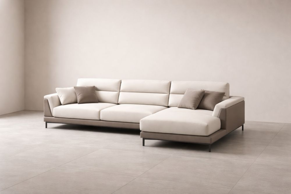 Ecksofa Stoff Beige/Braun mit Metallbeinen