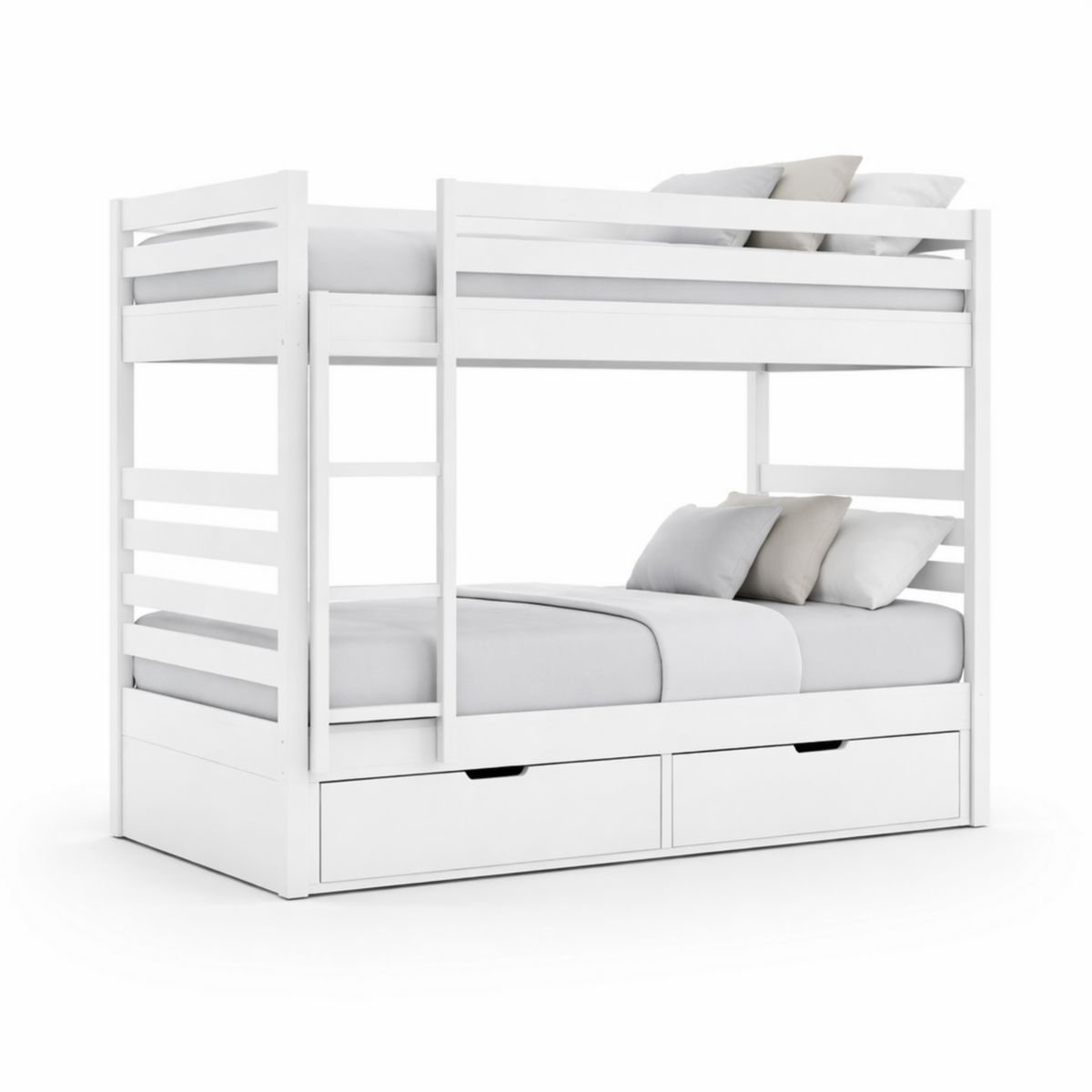 Etagenbett Weiß Massivholz 200x90 cm mit Schubladen