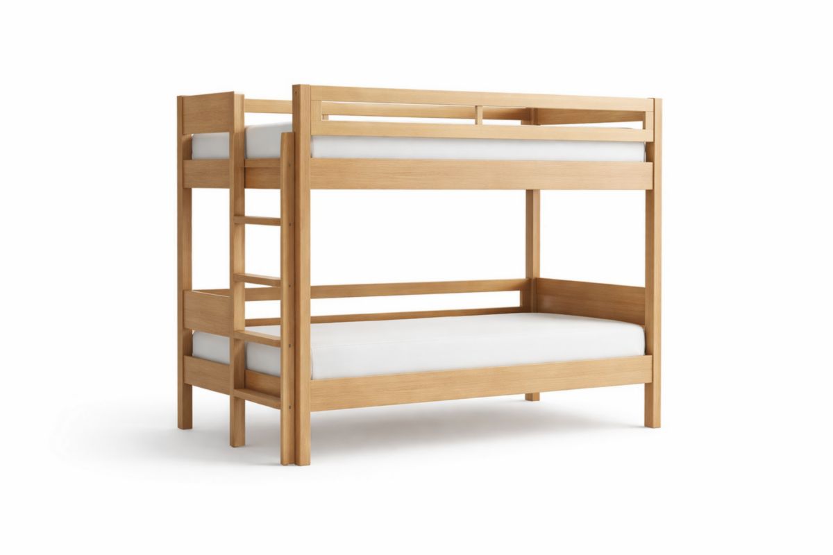 Etagenbett aus Kiefernholz mit Matratzen Natur mit Leiter 200x90 cm(L × B)