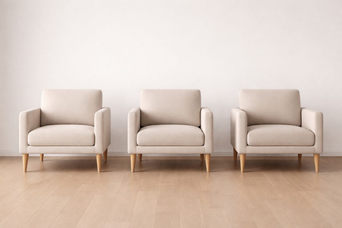 Dreierset Sessel Stoff Holz Beige 75x85x80cm