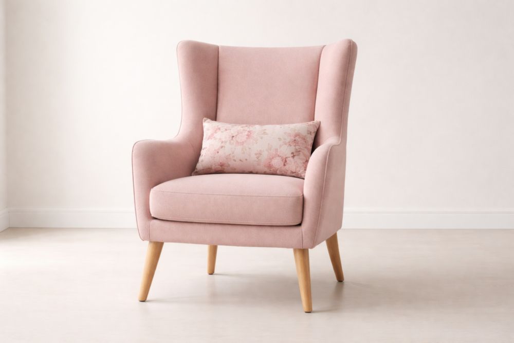 Rosa Sessel Stoff Holzbeine