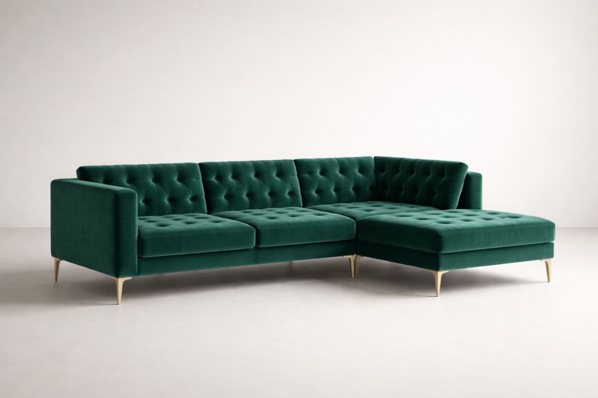 Ecksofa Stoff Grün mit Chaise Longue