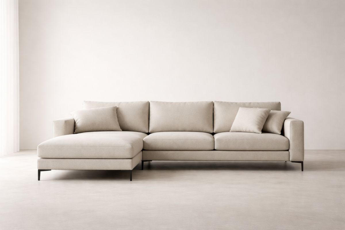 Ecksofa mit Ottomane Leinenstoff Beige