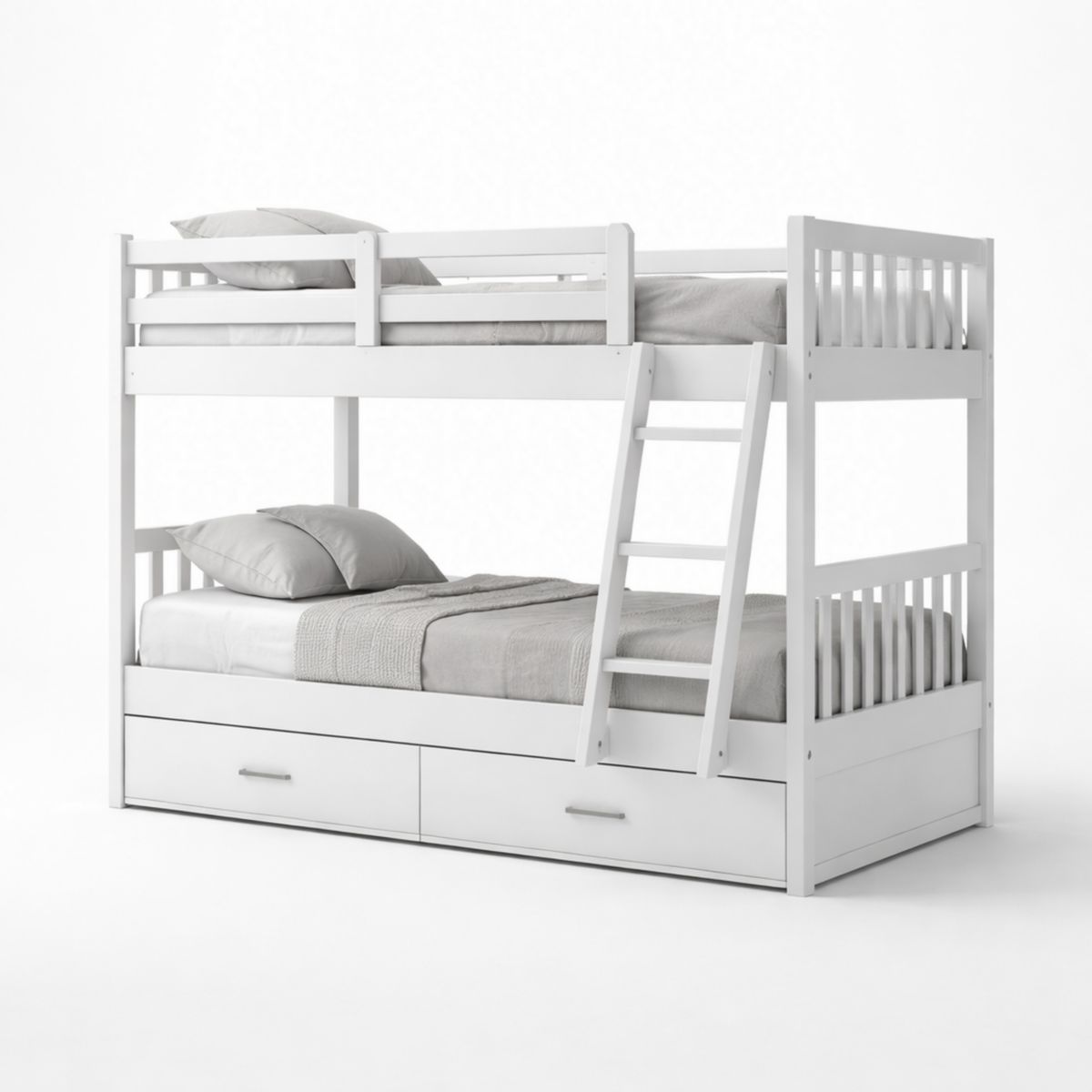 Etagenbett Weiß Holz mit Schubladen 200x90 cm