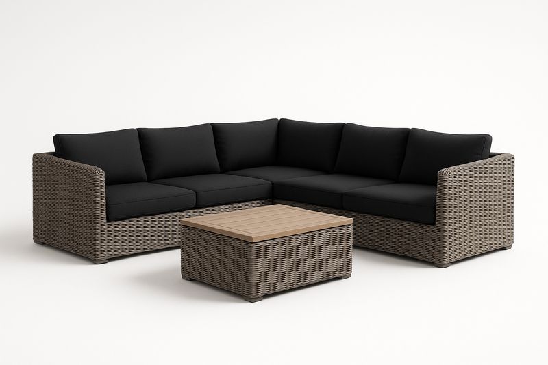 Rattan Ecksofa Set Schwarz Polyester mit Couchtisch 250x250cm