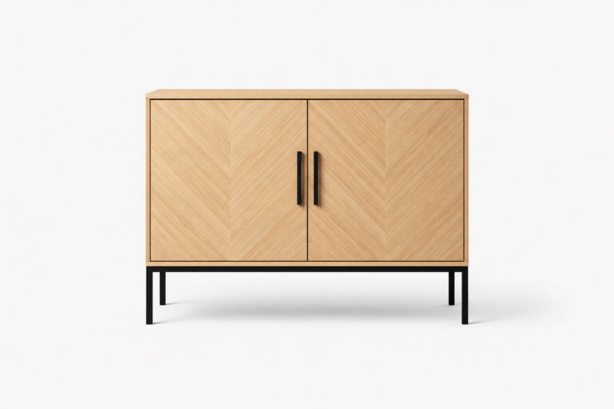 Sideboard Eiche Furnier Metallrahmen Schwarz 100cm