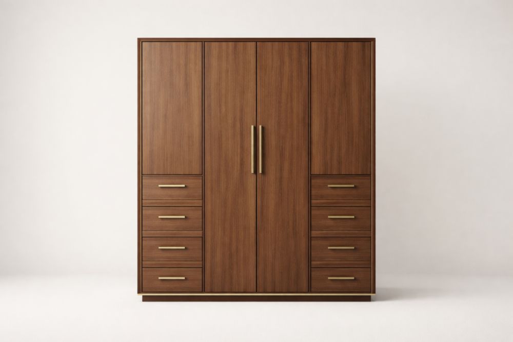 Massivholz Kleiderschrank mit Schubladen und Türen 180x160x60 cm Braun