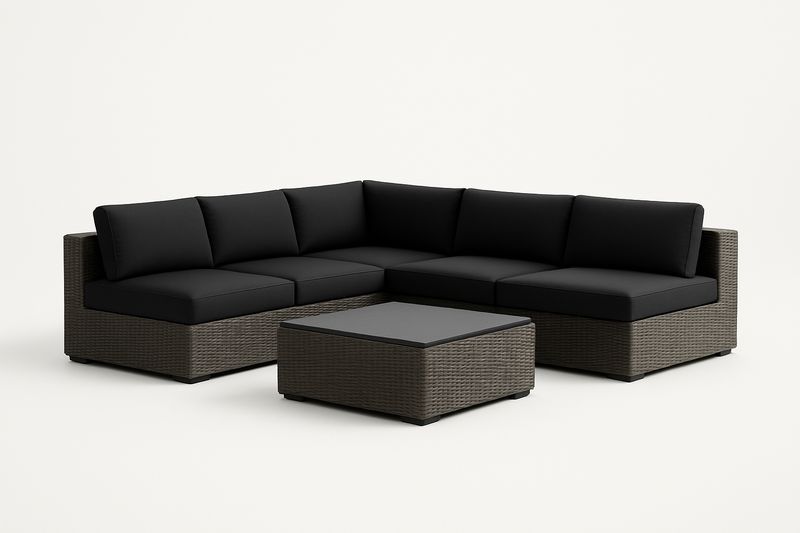 Outdoor Rattan Ecksofa Set Schwarz Polyrattan 6-teilig