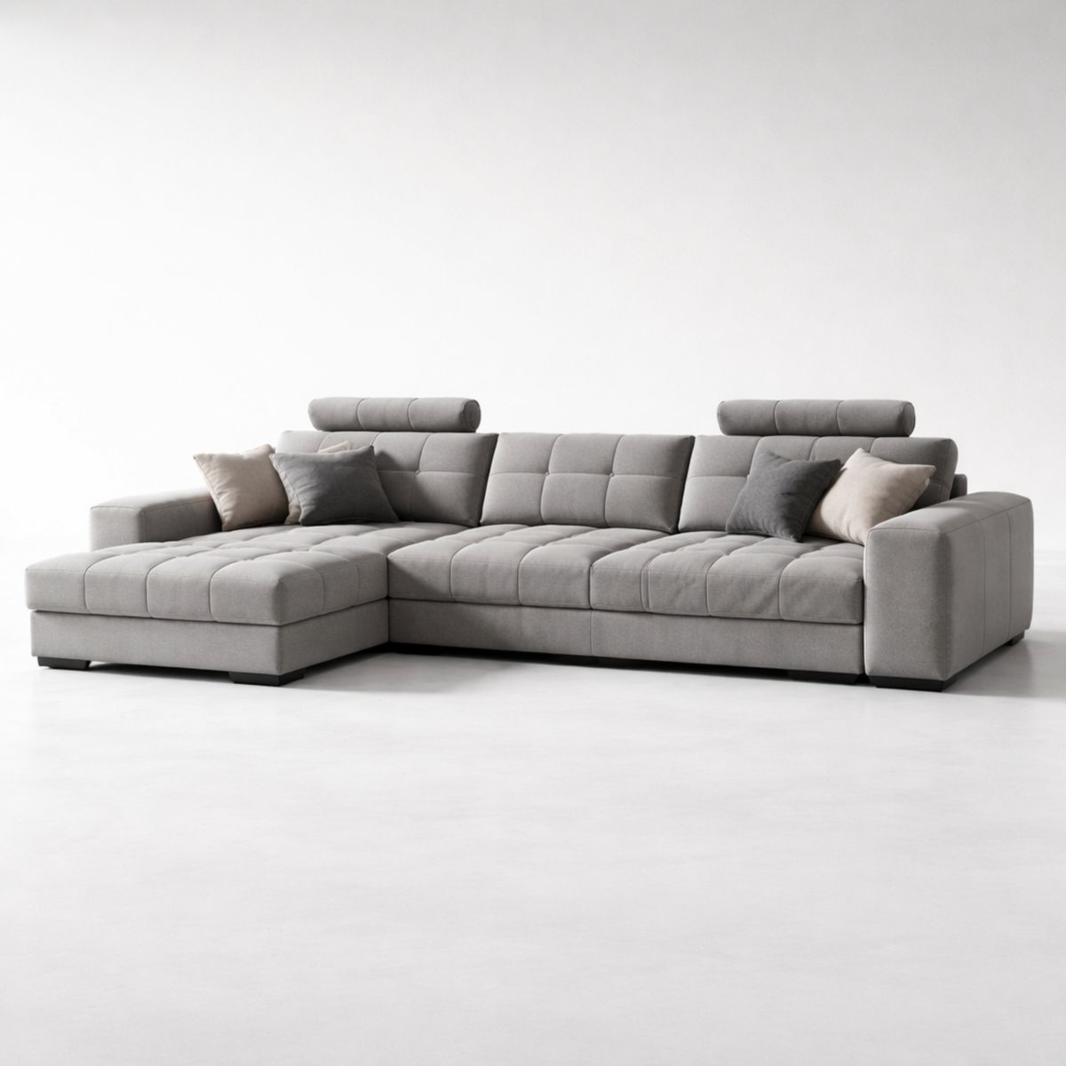 Ecksofa Stoff Grau L-Form mit verstellbaren Kopfstützen