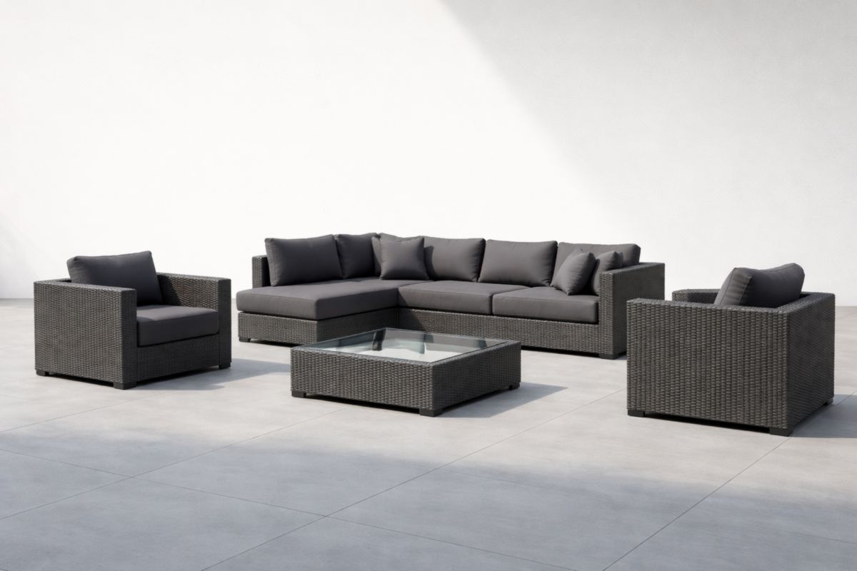 Outdoor Rattan Sofa Set Ecksofa Sessel Tisch Grau