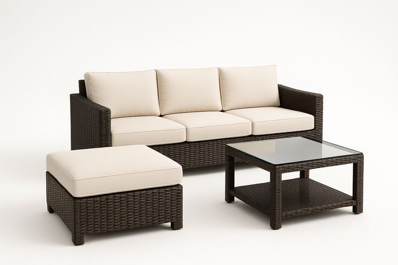 Gartenmöbel Set Polyrattan Sofa mit Glastisch Dunkelbraun/Beige
