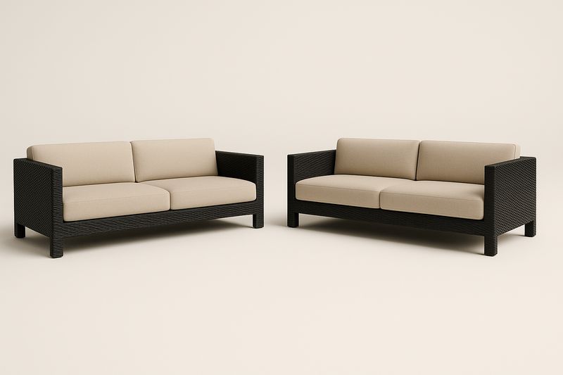 2-Sitzer Sofa Set Rattan Stahl Polyethylen Beige/Schwarz