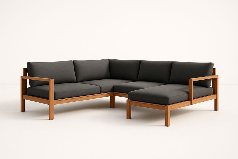 Ecksofa Set Teak Holzrahmen Anthrazit
