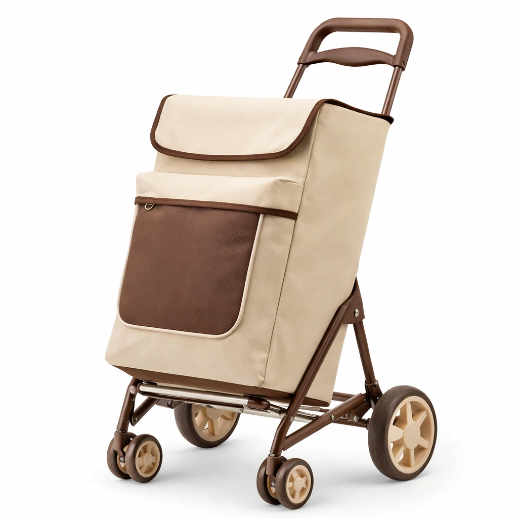 Carro de compra plegable beige con bolsa grande-livorao