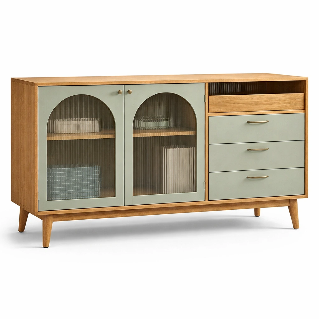 Aparador moderno madera con puertas de vidrio y cajones-livorao