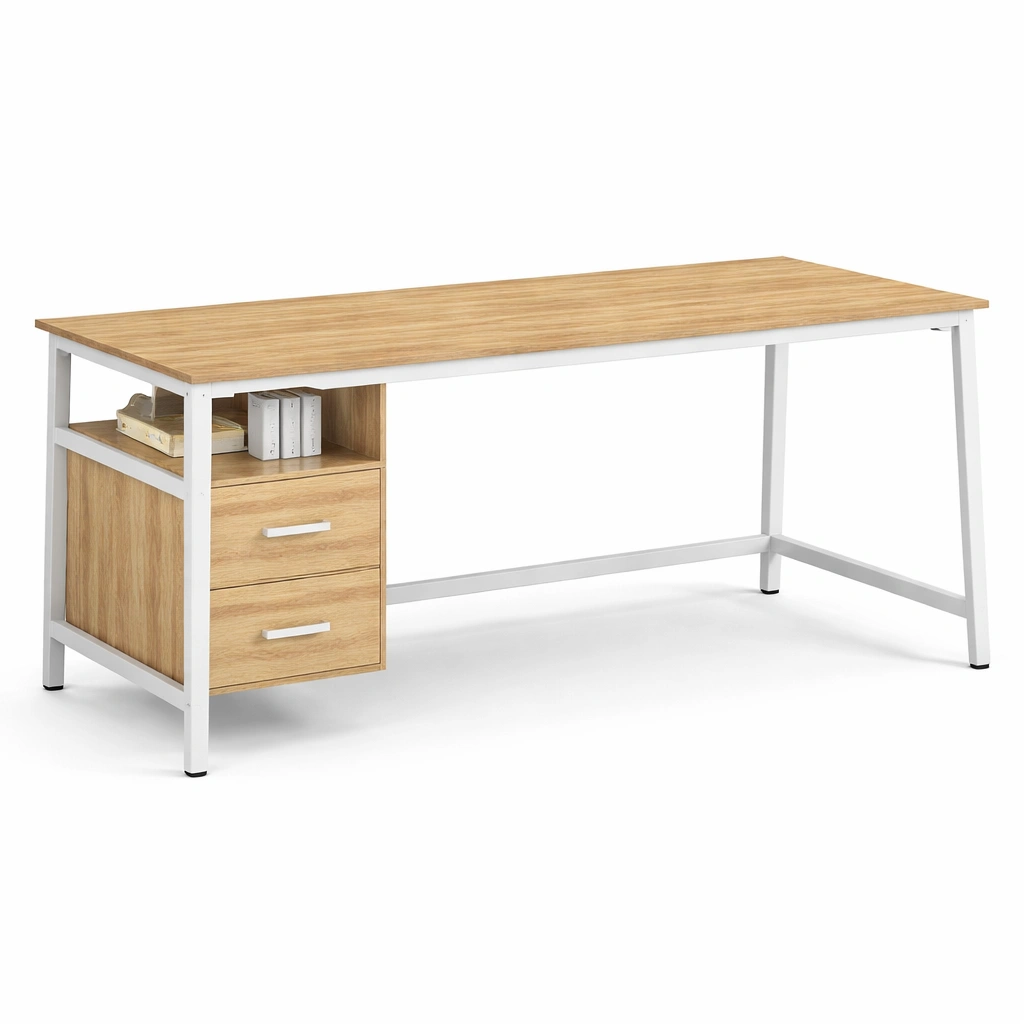 Escritorio moderno madera con cajones y estante lateral-livorao