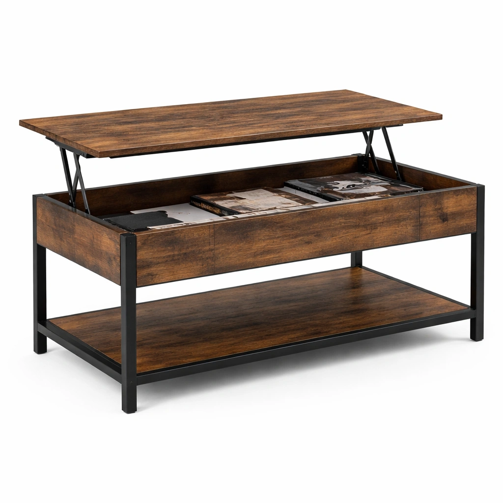 Mesa de centro elevable madera con almacenamiento oculto-livorao