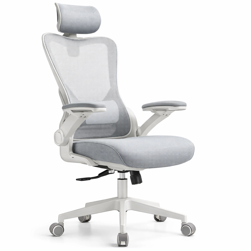 Silla de oficina ergonomica gris con reposacabezas-livorao