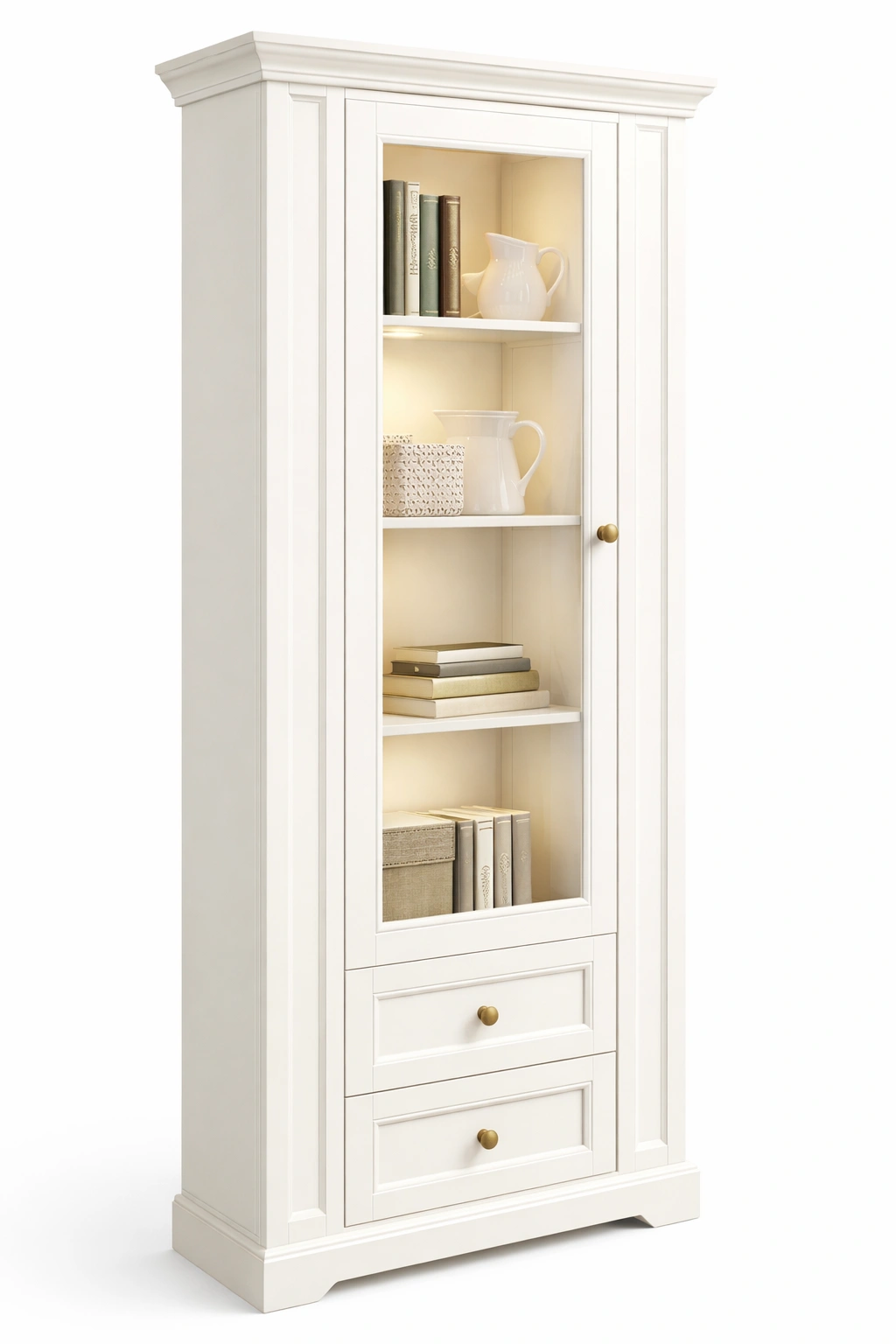 Vitrina clasica blanca con cajones y estantes-livorao