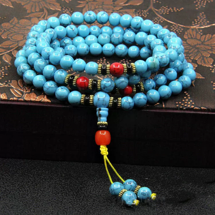 [Prayer Beads] Tibetan-Style Turquoise — Triple-Layered Energy Protection