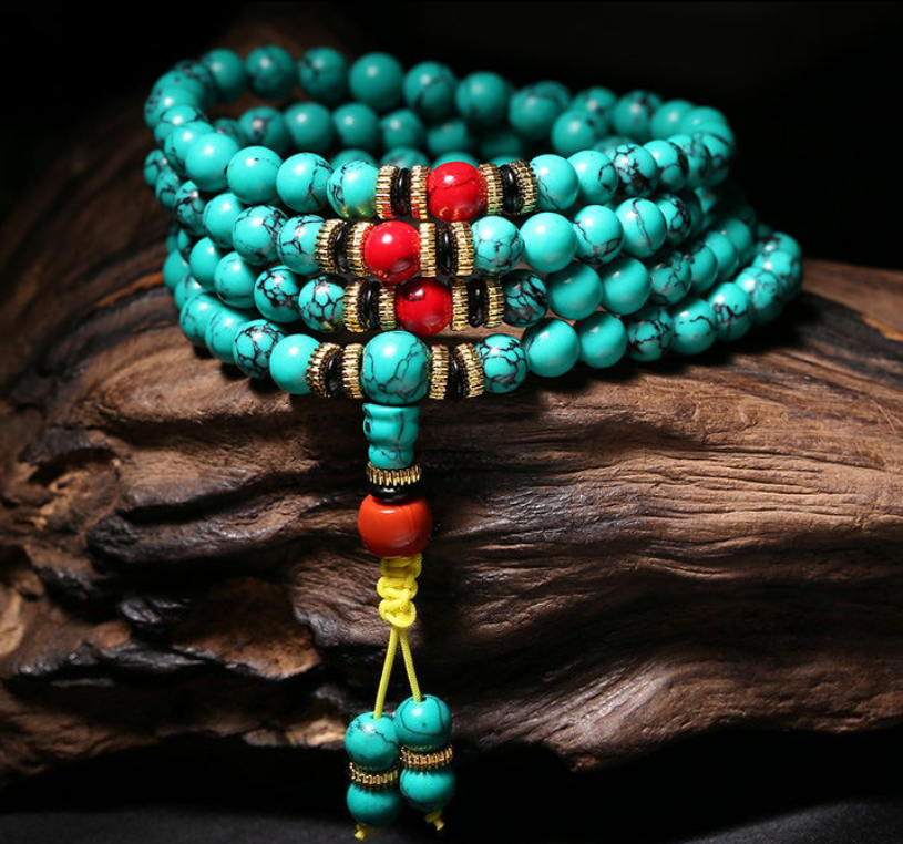 [Prayer Beads] Tibetan-Style Turquoise — Triple-Layered Energy Protection