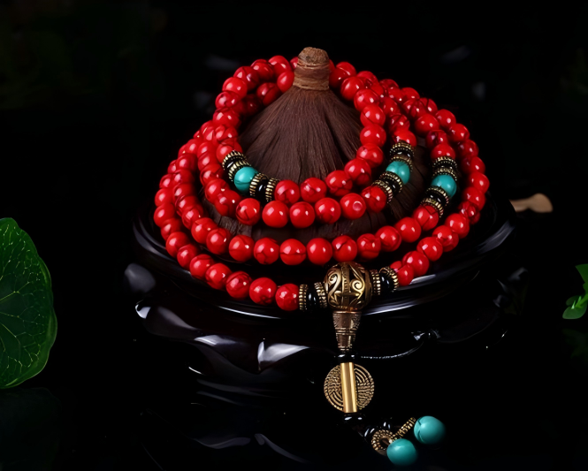 [Prayer Beads] Tibetan-Style Turquoise — Triple-Layered Energy Protection