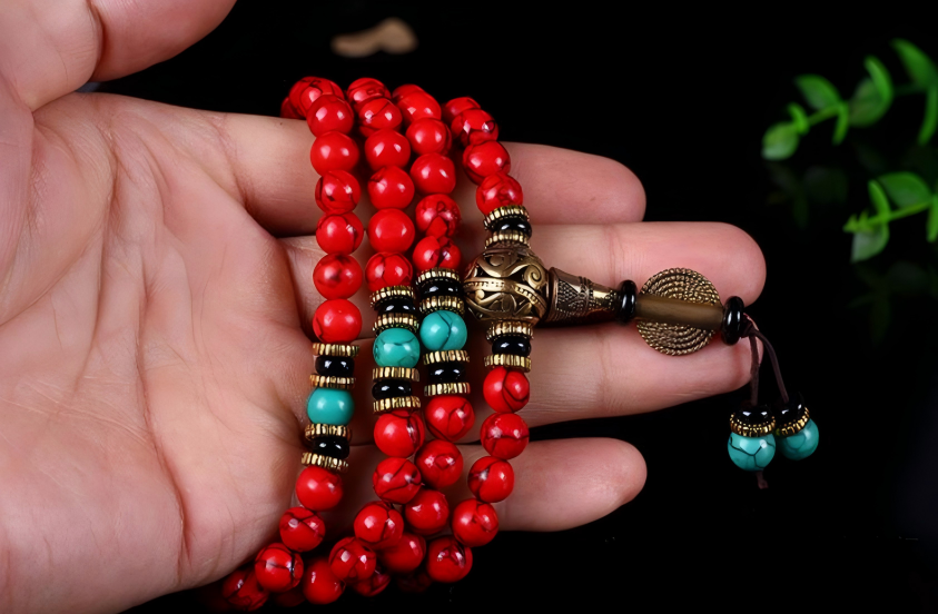 [Prayer Beads] Tibetan-Style Turquoise — Triple-Layered Energy Protection