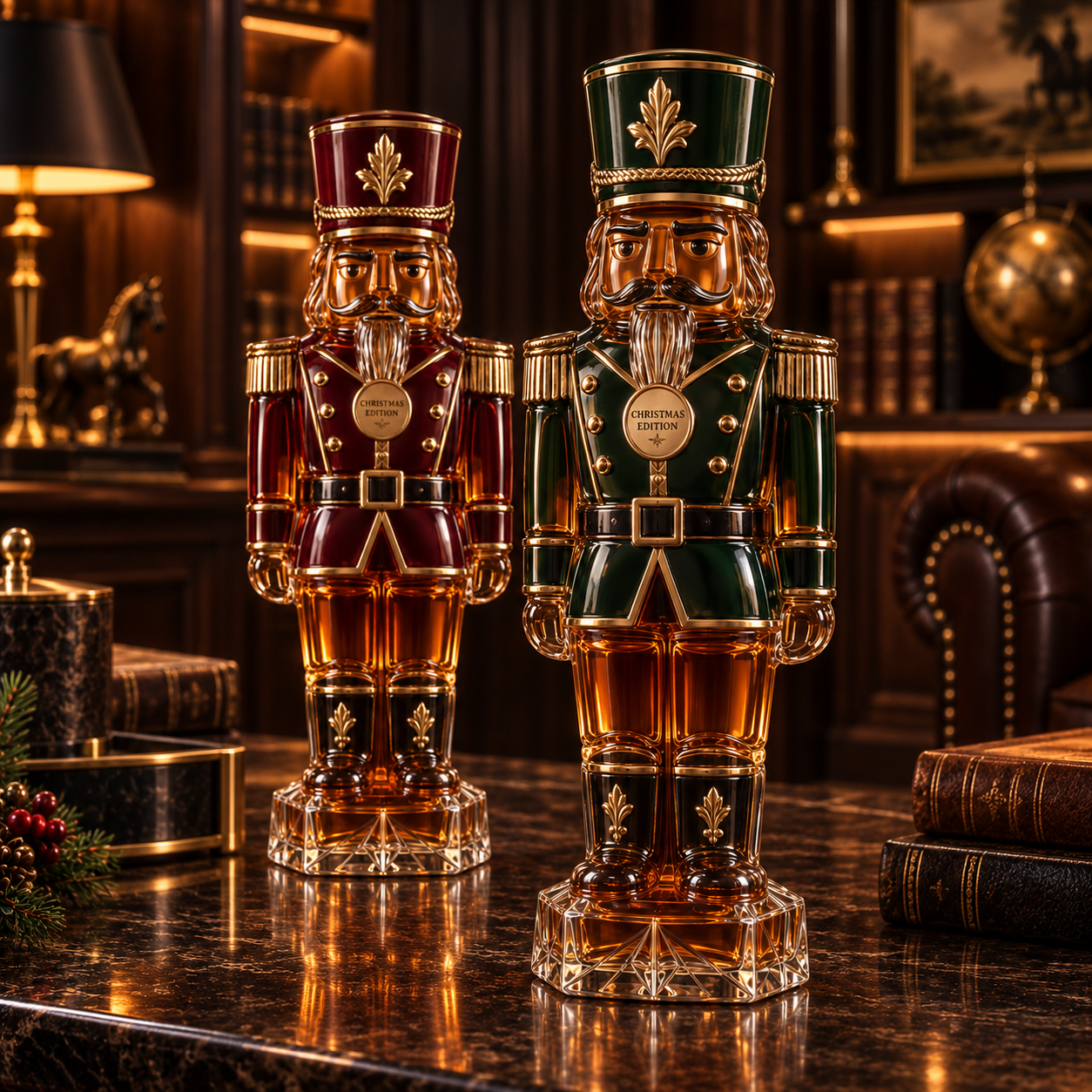 Royal Nutcracker Christmas Whiskey Decanter – Burgundy & Forest Green Collector Editions